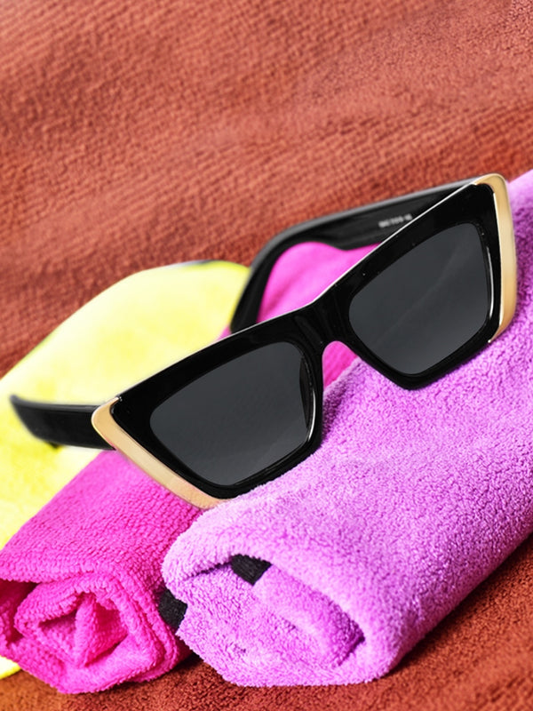 Celebrity Black Polycarbonate Frame With Black UV Protected Lens Browline Sunglasses for Women_442-BK