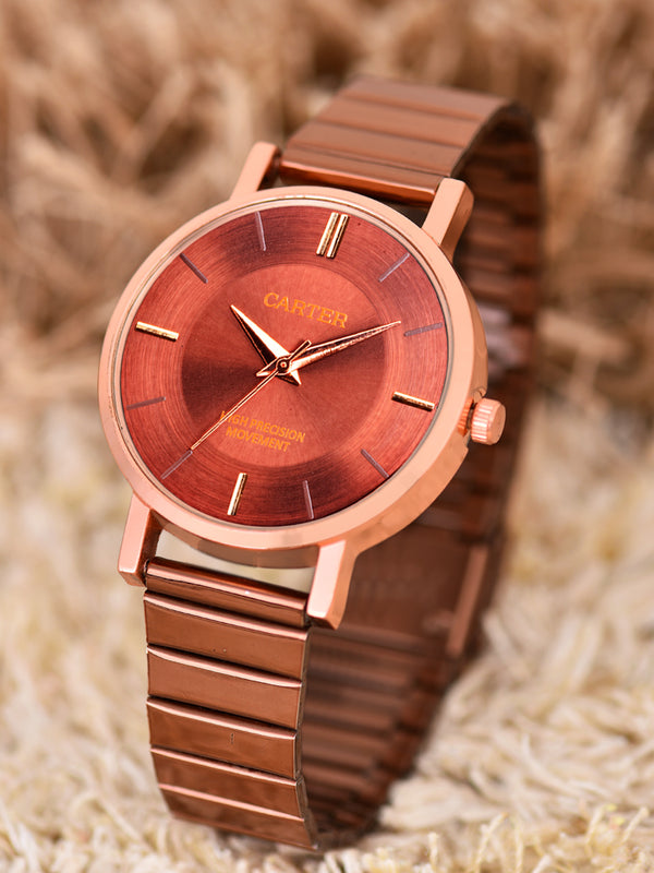 Sandy D Carter Metal Rose Gold Analogue Round Watches for Women_Sandy D Carter-82-RG-BR