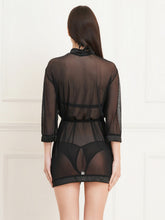 Fleurt Black Power Net+Spendex net Babydoll with Robe Dress for Women Fleurt25-BD-SH-LTDBK-1014_BK