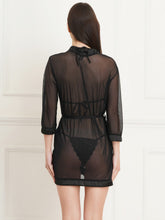 Fleurt Black Power Net+Spendex net Babydoll with Robe Dress for Women Fleurt25-BD-SH-206-1014_BK