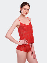 Fleurt Red Power Net Co-Ord Set Babydoll Dress for Women HOBF-102-RD