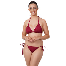 Maroon One Size Polyester Bikini Lingerie Set For Women