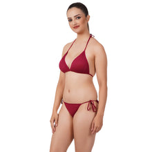 Maroon One Size Polyester Bikini Lingerie Set For Women
