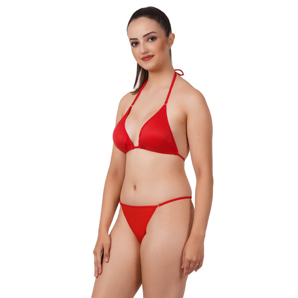 Fleurt Red One Size Polyester Bikini Lingerie Set For Women
