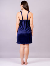 Fleurt Navy Blue Satin Baby Doll Dress for Women HOBF-BD-SATINR-N.BL