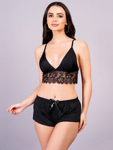 Fleurt Black Forbe Lycra Co-Ord Set Babydoll Dress for Women HOBF-BD-1065-BK