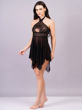 Fleurt Black Power Net Baby Doll Dress for Women HOBF-BD-138-2-BK