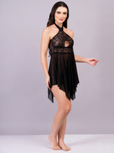 Fleurt Black Power Net Baby Doll Dress for Women HOBF-BD-138-2-BK