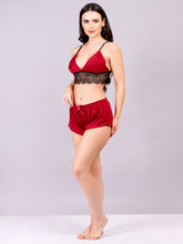 Fleurt Maroon Forbe Lycra Co-Ord Set Babydoll Dress for Women HOBF-BD-1065-MR