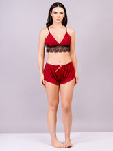 Fleurt Maroon Forbe Lycra Co-Ord Set Babydoll Dress for Women HOBF-BD-1065-MR