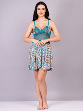 Fleurt Firozi Cotton Lycra Baby Doll Dress for Women HOBF-BD-1220-2-FG