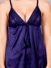 Fleurt Navy Blue Satin Premium Baby Doll Dress for Women HOBF-BD-5744-N.BL