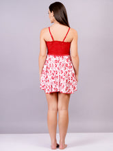 Fleurt Red Cotton Lycra Baby Doll Dress for Women HOBF-BD-1220-3-RD