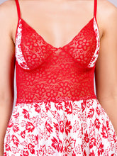 Fleurt Red Cotton Lycra Baby Doll Dress for Women HOBF-BD-1220-3-RD