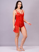 Fleurt Red Power Net+Lycra Net Baby Doll Dress for Women HOBF-BD-NS2-RD