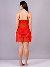 Fleurt Red Power Net+Lycra Net Baby Doll Dress for Women HOBF-BD-NS2-RD