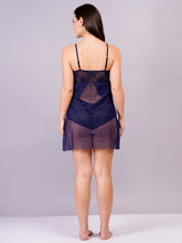 Fleurt Navy Blue Power Net+Lycra Net Baby Doll Dress for Women HOBF-BD-NS2-N.BL