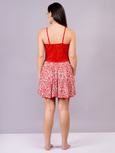 Fleurt Red Cotton Lycra Baby Doll Dress for Women HOBF-BD-1220-1-RD
