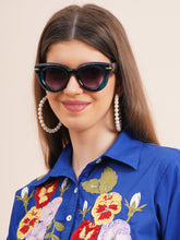 Celebrity Blue Oval Plastic Sunglasses For Women CLSN25-87017-05