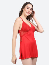 Fleurt Red Forbe Lycra Premium Baby Doll Dress for Women HOBF-BD-1062-RD