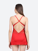Fleurt Red Forbe Lycra Premium Baby Doll Dress for Women HOBF-BD-1062-RD