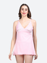 Fleurt Pink Forbe Lycra Premium Baby Doll Dress for Women HOBF-BD-1062-PK