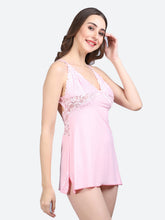 Fleurt Pink Forbe Lycra Premium Baby Doll Dress for Women HOBF-BD-1062-PK
