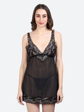 Fleurt Black Power Net Premium Baby Doll Dress for Women HOBF-BD-1027-BK