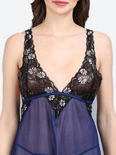 Fleurt Blue Power Net Premium Baby Doll Dress for Women HOBF-BD-1027-BL