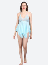 Fleurt Sky Blue Power Net Honey Moon Dress Dress for Women HOBF-138-S.BL