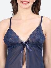 Fleurt Navy Blue Spendex Net Baby Doll Dress for Women HOBF-BD-201-LG-N.BL