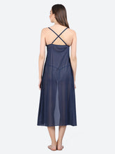 Fleurt Navy Blue Spendex Net Baby Doll Dress for Women HOBF-BD-201-LG-N.BL