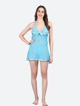 Fleurt Sky Blue Spendex Net Premium Baby Doll Dress for Women HOBF-NEW-0142-S.BL