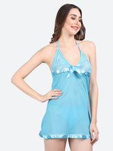 Fleurt Sky Blue Spendex Net Premium Baby Doll Dress for Women HOBF-NEW-0142-S.BL