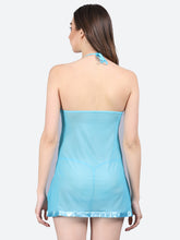 Fleurt Sky Blue Spendex Net Premium Baby Doll Dress for Women HOBF-NEW-0142-S.BL