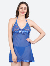 Fleurt Navy Blue Spendex Net Baby Doll Dress for Women HOBF-BD-142-N.BL