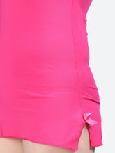Fleurt Rose Pink Forbe Lycra Baby Doll Dress for Women HOBF-BD-0121-R.PK