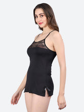 Fleurt Black Forbe Lycra Baby Doll Dress for Women HOBF-BD-0121-BK