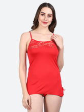 Fleurt Red Forbe Lycra Baby Doll Dress for Women HOBF-BD-0121-RD