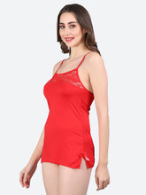 Fleurt Red Forbe Lycra Baby Doll Dress for Women HOBF-BD-0121-RD