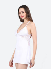 Fleurt White Forbe Lycra Premium Baby Doll Dress for Women HOBF-BD-1062-WH