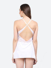 Fleurt White Forbe Lycra Premium Baby Doll Dress for Women HOBF-BD-1062-WH