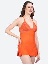 Fleurt Orange Forbe Lycra Premium Baby Doll Dress for Women HOBF-BD-1062-OR