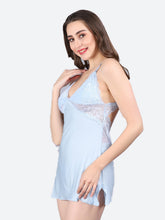 Fleurt Silver-Blue Forbe Lycra Premium Baby Doll Dress for Women HOBF-BD-1062-S.BL
