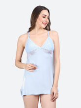 Fleurt Silver-Blue Forbe Lycra Premium Baby Doll Dress for Women HOBF-BD-1062-S.BL