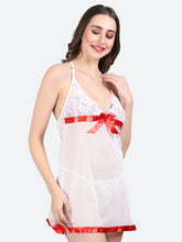 Fleurt Red Spendex Net Baby Doll Dress for Women HOBF-BD-0133-RD