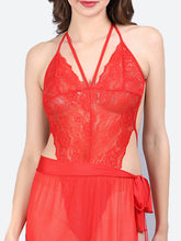 Fleurt Red Spendex Net Baby Doll Dress for Women HOBF-BD-SLG-RD