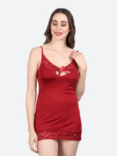 FLEURT Maroon Nylon Babydoll With Thong Panty For Women FLT-BD-0118-MR