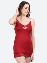 Fleurt Maroon Forbe Lycra Honey Moon Dress Dress for Women HOBF-BD-0118-MR
