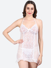 Fleurt White Power Net Premium Baby Doll Dress for Women HOBF-BD-0367-WH